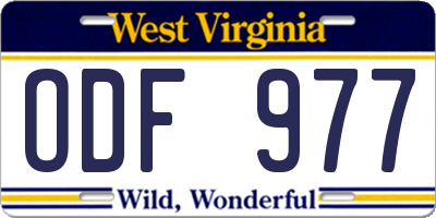 WV license plate ODF977