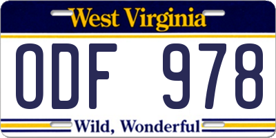 WV license plate ODF978
