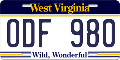 WV license plate ODF980