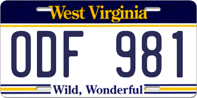 WV license plate ODF981