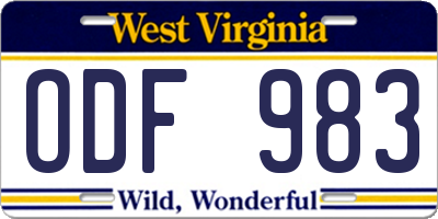 WV license plate ODF983