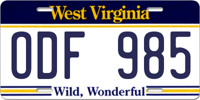 WV license plate ODF985