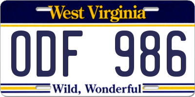 WV license plate ODF986
