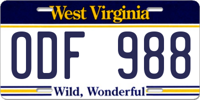 WV license plate ODF988