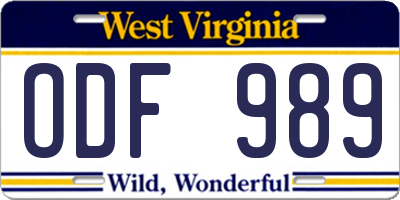 WV license plate ODF989