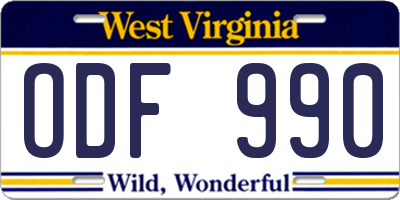 WV license plate ODF990