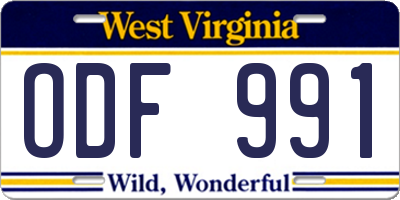WV license plate ODF991