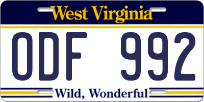 WV license plate ODF992