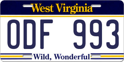WV license plate ODF993