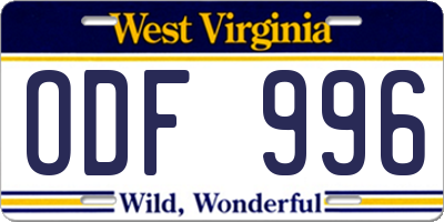 WV license plate ODF996