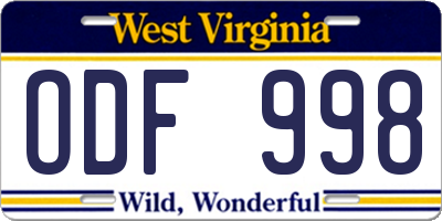 WV license plate ODF998