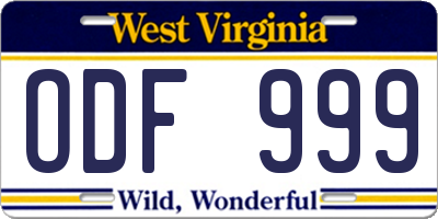 WV license plate ODF999