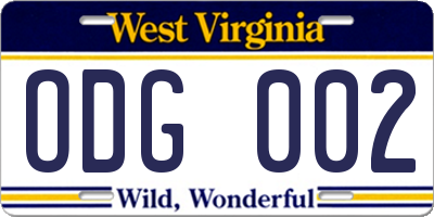WV license plate ODG002