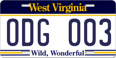 WV license plate ODG003
