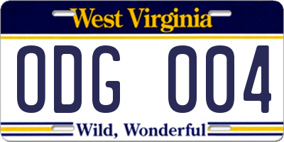 WV license plate ODG004