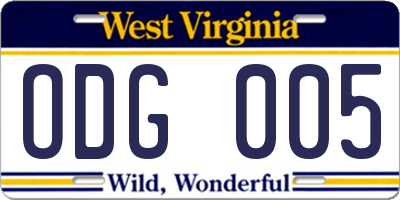 WV license plate ODG005