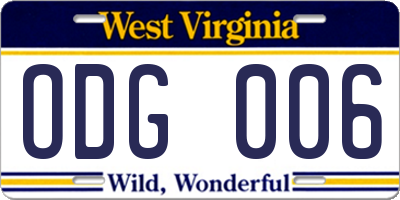 WV license plate ODG006