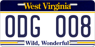 WV license plate ODG008