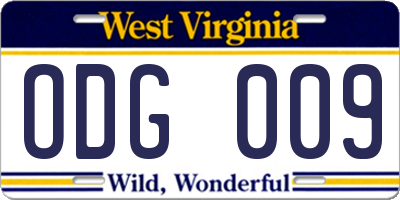 WV license plate ODG009