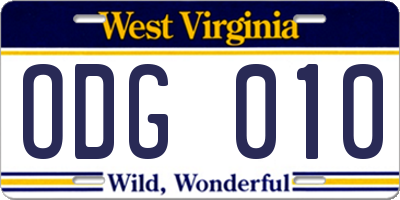 WV license plate ODG010
