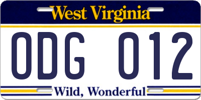 WV license plate ODG012