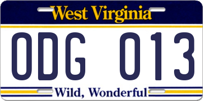 WV license plate ODG013