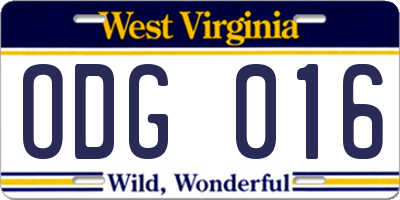 WV license plate ODG016