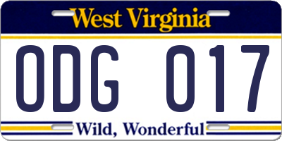 WV license plate ODG017
