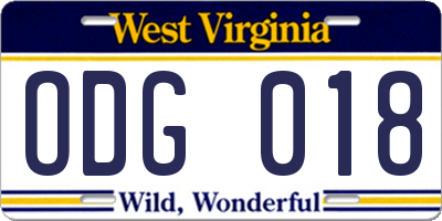 WV license plate ODG018