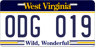 WV license plate ODG019