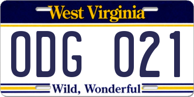 WV license plate ODG021