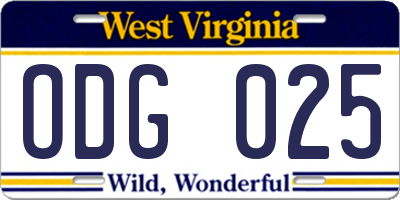 WV license plate ODG025