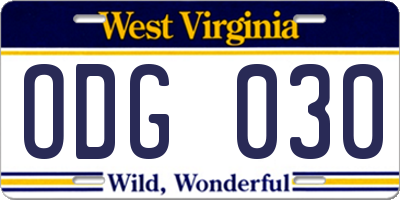 WV license plate ODG030