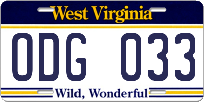 WV license plate ODG033