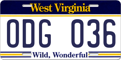 WV license plate ODG036