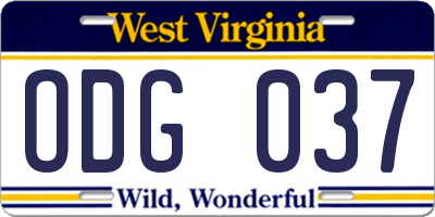 WV license plate ODG037