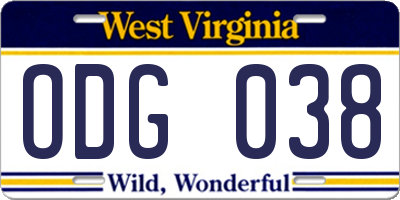 WV license plate ODG038