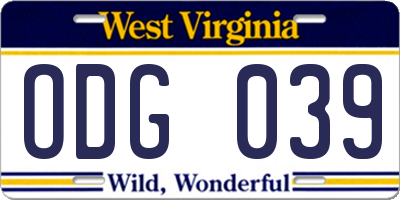 WV license plate ODG039