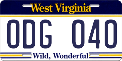 WV license plate ODG040