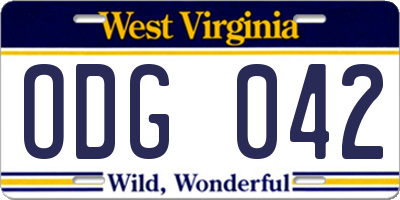 WV license plate ODG042