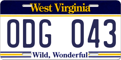 WV license plate ODG043