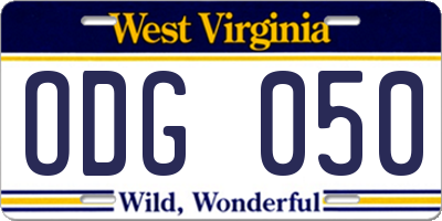 WV license plate ODG050