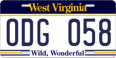 WV license plate ODG058