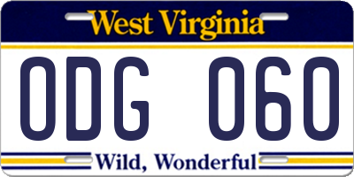 WV license plate ODG060