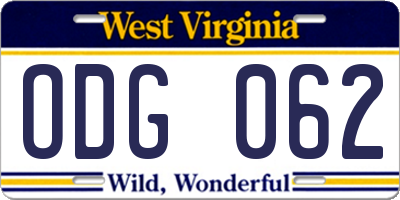 WV license plate ODG062