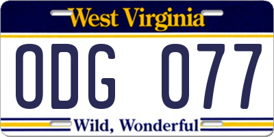 WV license plate ODG077