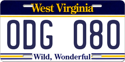 WV license plate ODG080