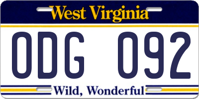 WV license plate ODG092
