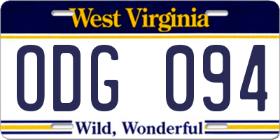 WV license plate ODG094