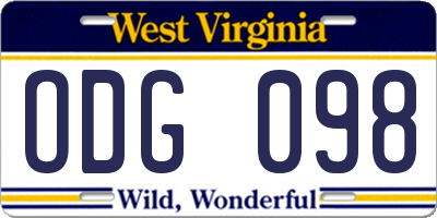 WV license plate ODG098